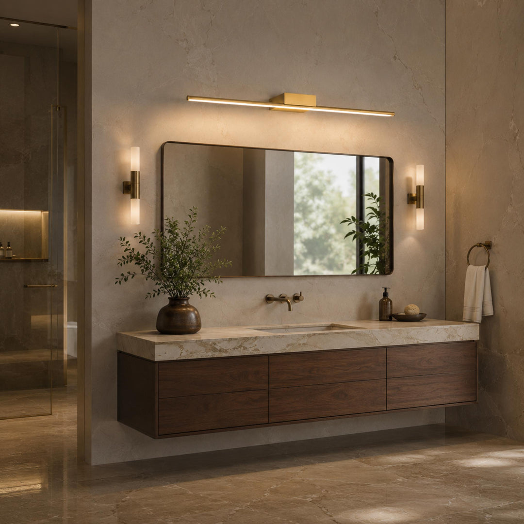 Modern Brass Vanity Light Wall Mounted Slim Cylinder LED Fixture for Bathroom Lighting