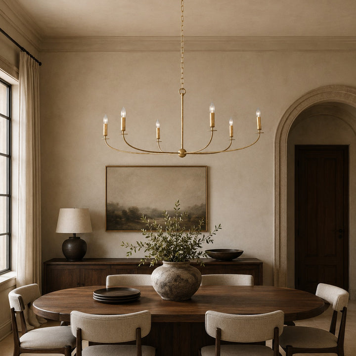 Large Antique Gold Leaf Round Chandelier – 6 or 8 Light Iron Dining Room Ceiling Light