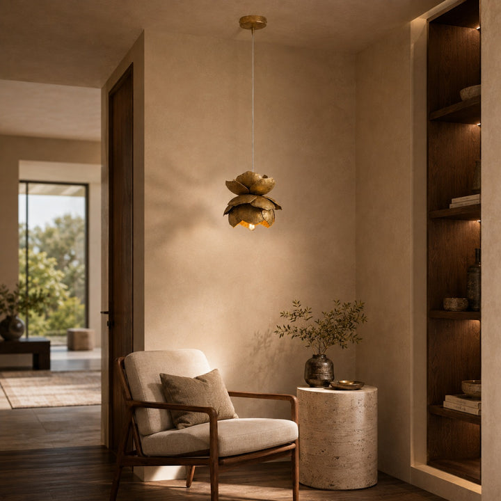 Sculptural Flower Pendant Light in Gold or Bronze – 18cm