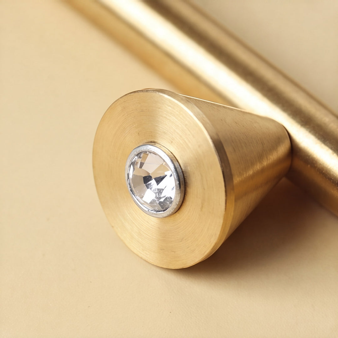 Modern Crystal Drawer Pulls and Knobs Set with Rust-Resistant Brass Finish for Kitchen Cabinets