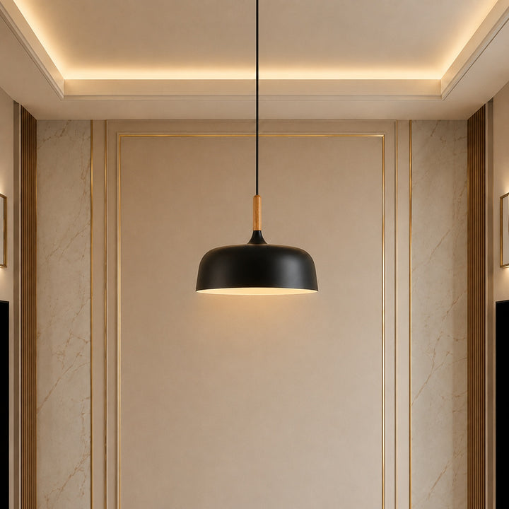 Modern Black Pendant Light Adjustable Hanging Lamp Zinc Alloy and Wood for Kitchen Pendant Lighting