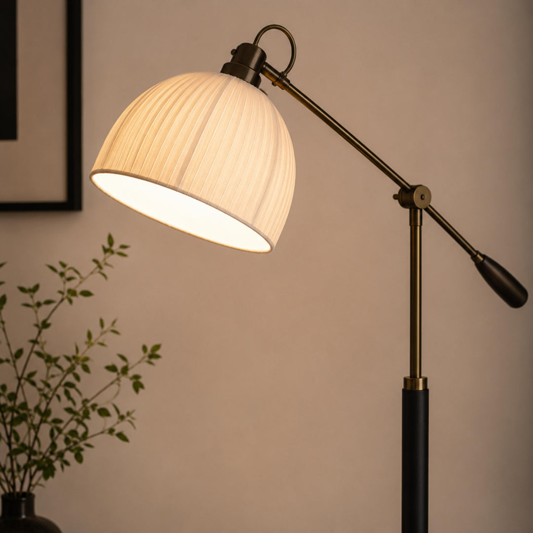 Industrial Floor Lamp Adjustable Height Metal and Wood Construction Dimmable LED for Living Room