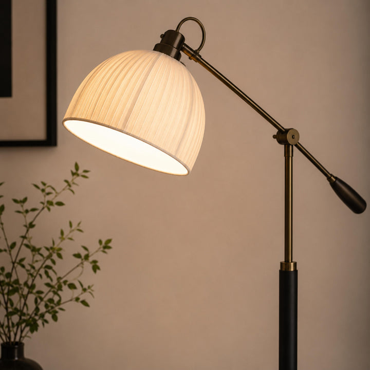 Industrial Floor Lamp Adjustable Height Metal and Wood Construction Dimmable LED for Living Room