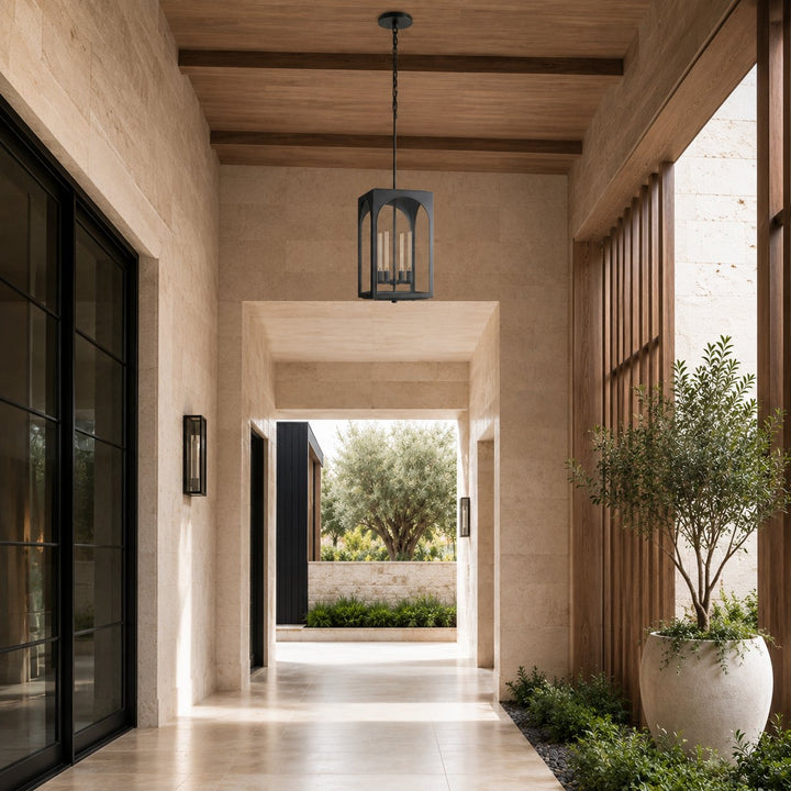 Brass & Black Outdoor Lantern Pendant Light – 18″ or 28″