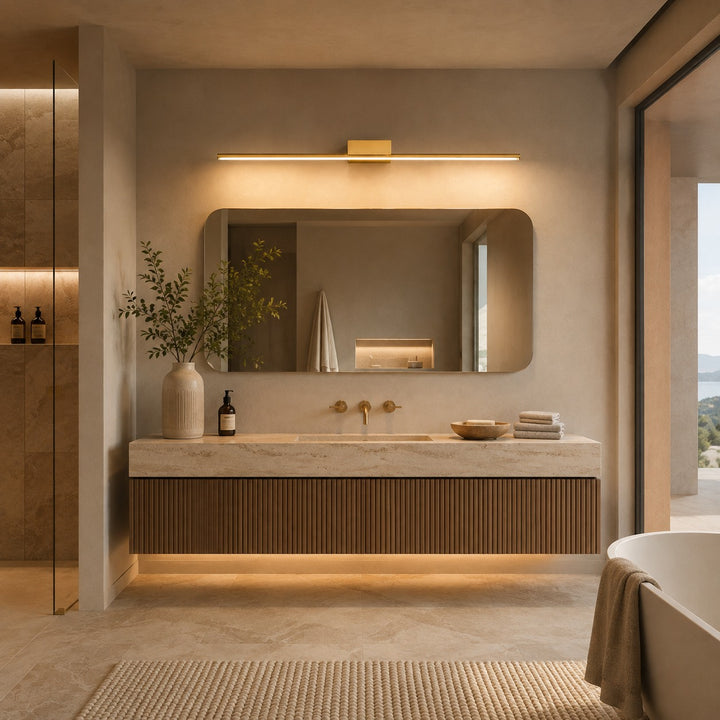 Modern Brass Vanity Light Wall Mounted Slim Cylinder LED Fixture for Bathroom Lighting