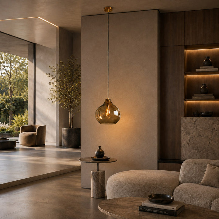 Hand-Blown Organic Glass Pendant Light – Clear, Amber or Smoke, 30cm