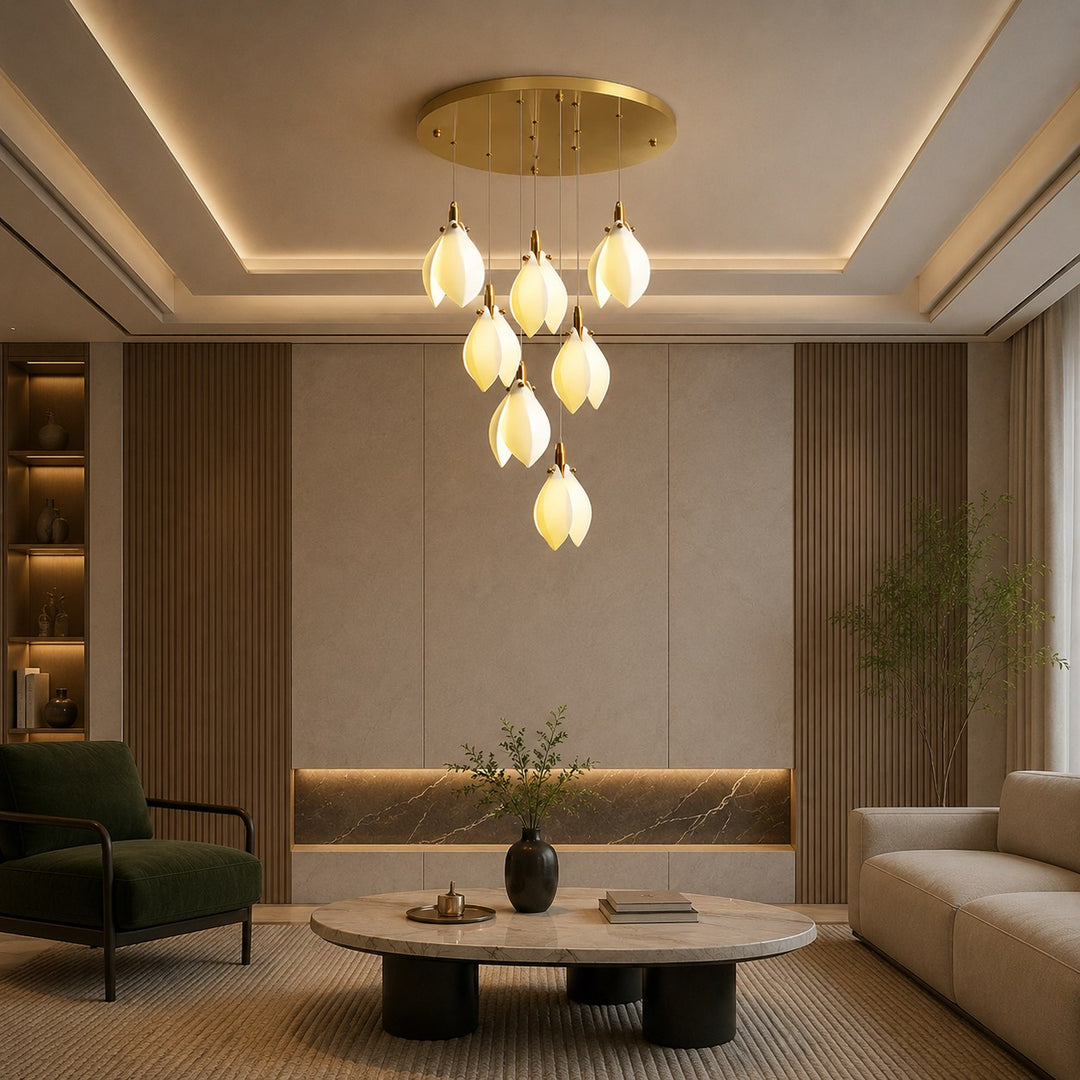 Modern Chandelier Ceiling Light Adjustable Hanging Metal and Ceramic LED Compatible 7 to 64 Lights
