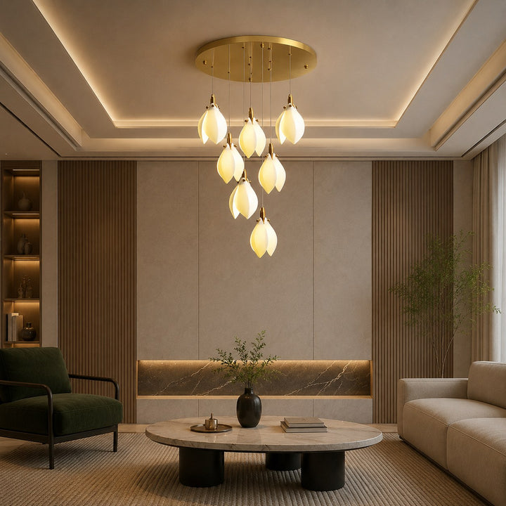 Modern Chandelier Ceiling Light Adjustable Hanging Metal and Ceramic LED Compatible 7 to 64 Lights