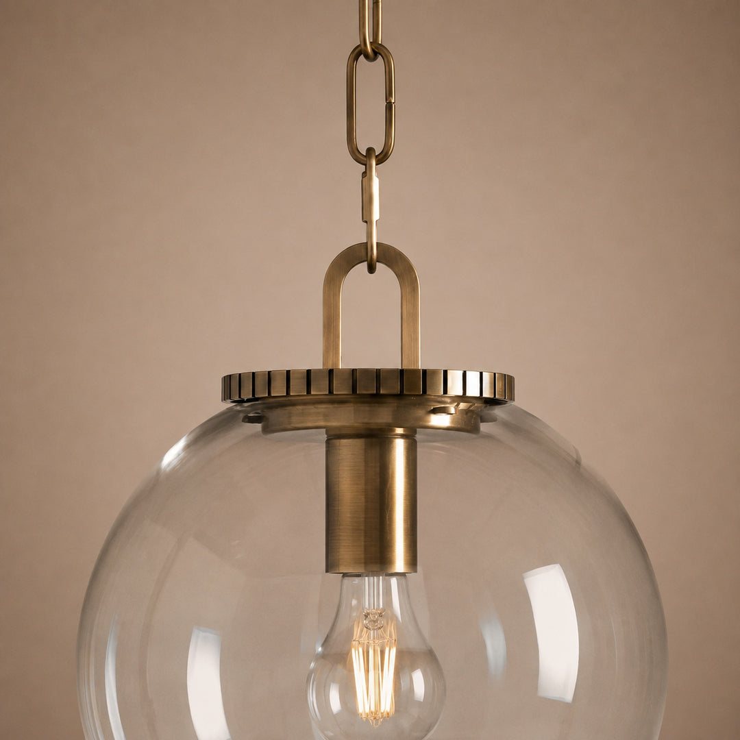Modern Glass Globe Pendant Light with Chain – Brass or Bronze, Clear or Milk Glass