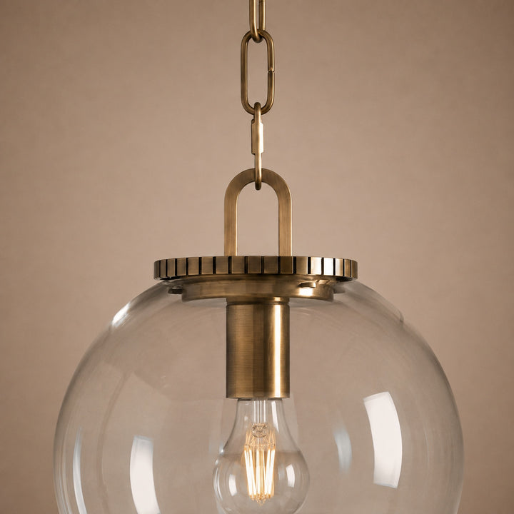 Modern Glass Globe Pendant Light with Chain – Brass or Bronze, Clear or Milk Glass