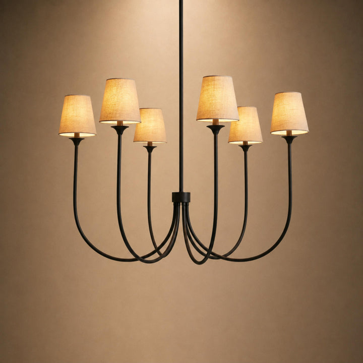 Large Round Chandelier with Off-White Shades – Brass or Bronze
