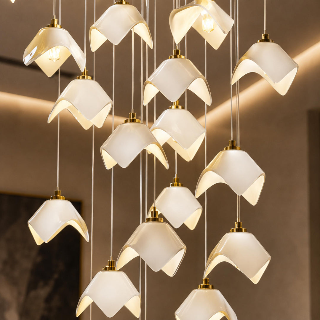 Modern Chandelier Ceiling Light Adjustable Gold Metal and Ceramic LED Fixture 7 to 64 Bulbs