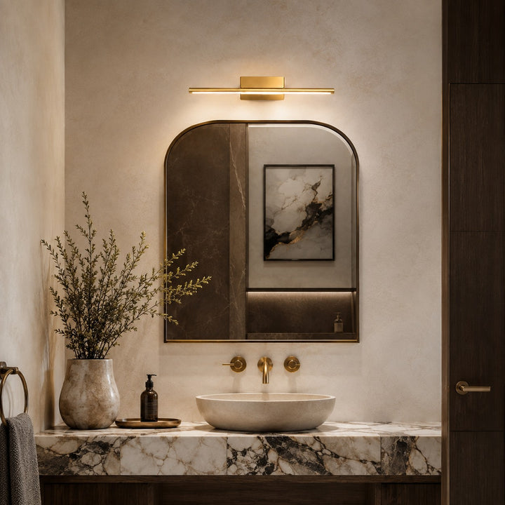 Modern Brass Vanity Light Wall Mounted Slim Cylinder LED Fixture for Bathroom Lighting