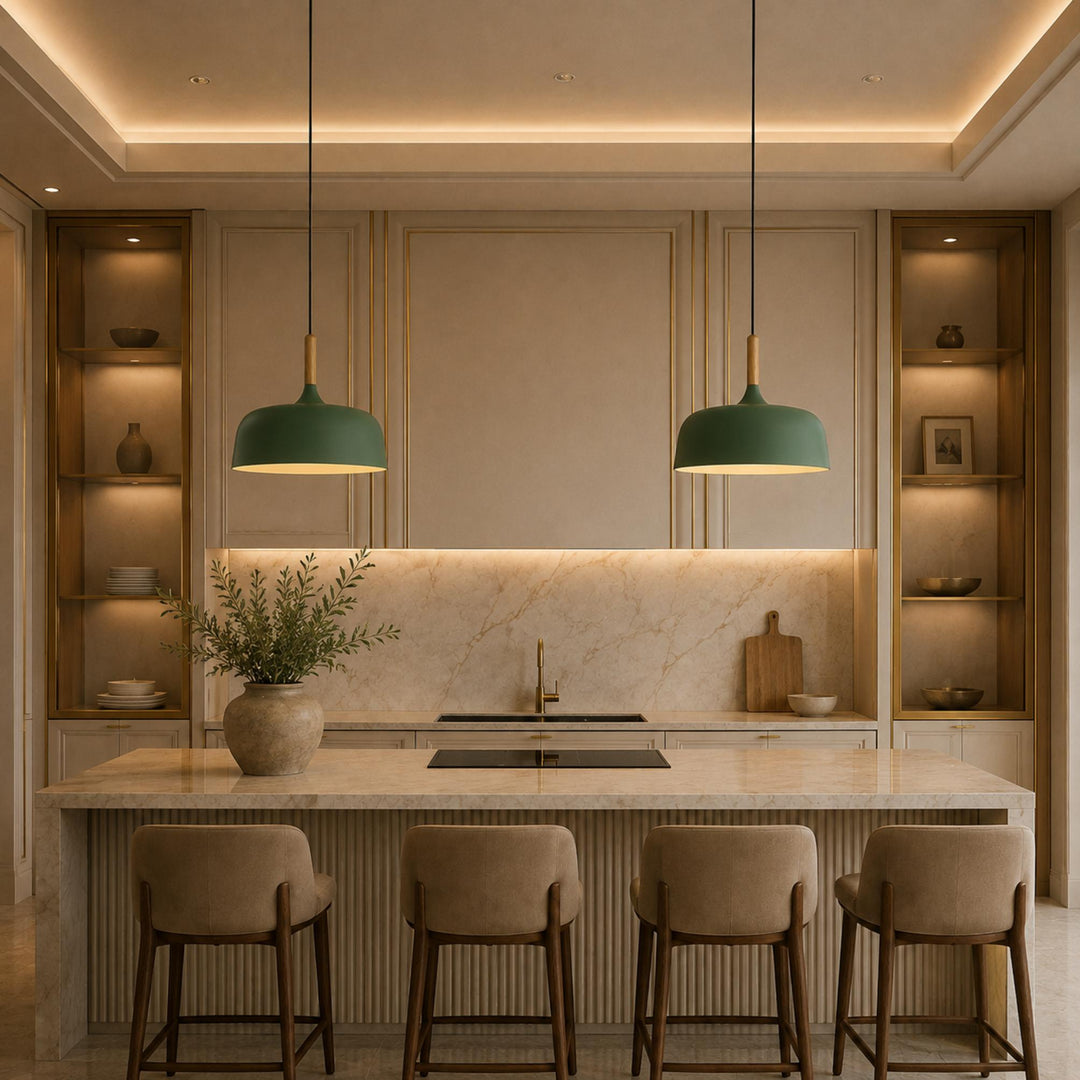 Modern Black Pendant Light Adjustable Hanging Lamp Zinc Alloy and Wood for Kitchen Pendant Lighting