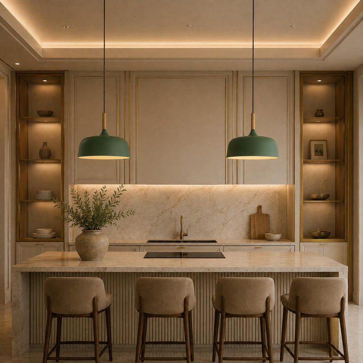 Modern Black Pendant Light Adjustable Hanging Lamp Zinc Alloy and Wood for Kitchen Pendant Lighting