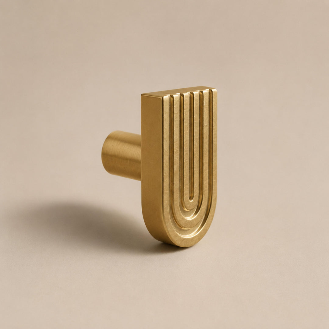Art Deco Solid Brass Cabinet Knobs and Drawer Pulls with Rounded Edges for Modern Vintage Style