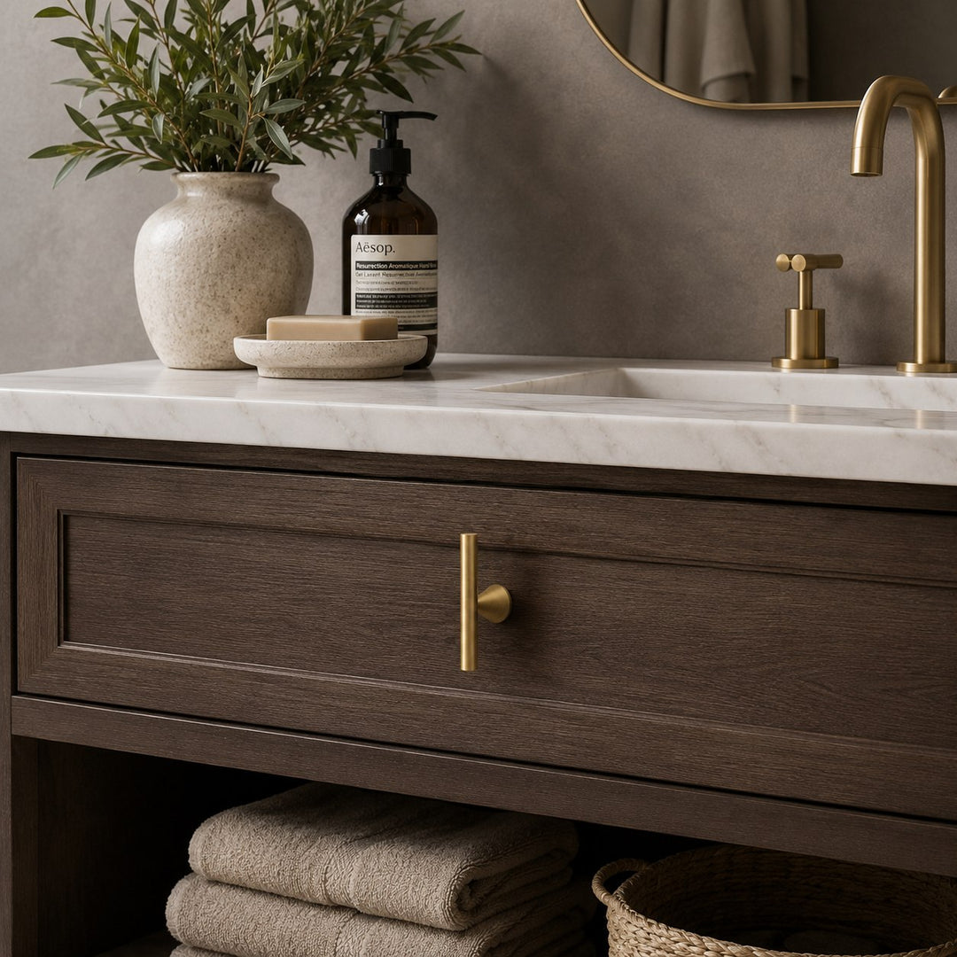 Modern Crystal Drawer Pulls and Knobs Set with Rust-Resistant Brass Finish for Kitchen Cabinets