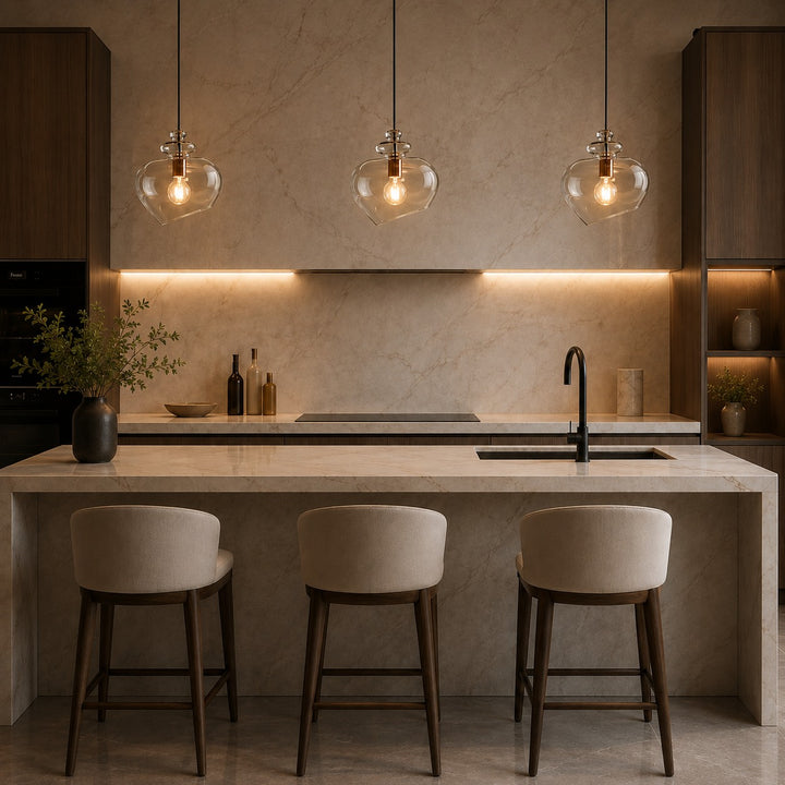 Modern Glass Pendant Light with Adjustable Metal Shade for Kitchen Pendant Lighting E26 Base