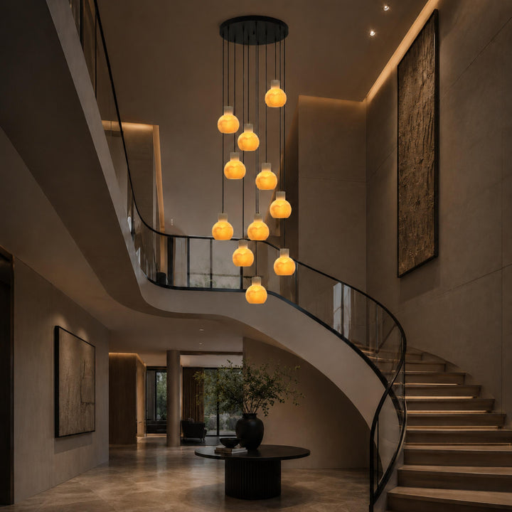 Modern Alabaster Chandelier Hanging Light Fixture with Glass Shades and LED Bulbs for 6 Lights