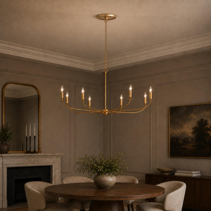 Large Antique Gold Leaf Round Chandelier – 6 or 8 Light Iron Dining Room Ceiling Light