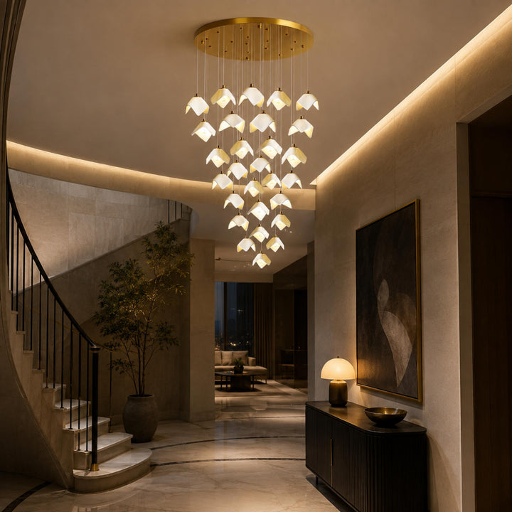 Modern Chandelier Ceiling Light Adjustable Gold Metal and Ceramic LED Fixture 7 to 64 Bulbs