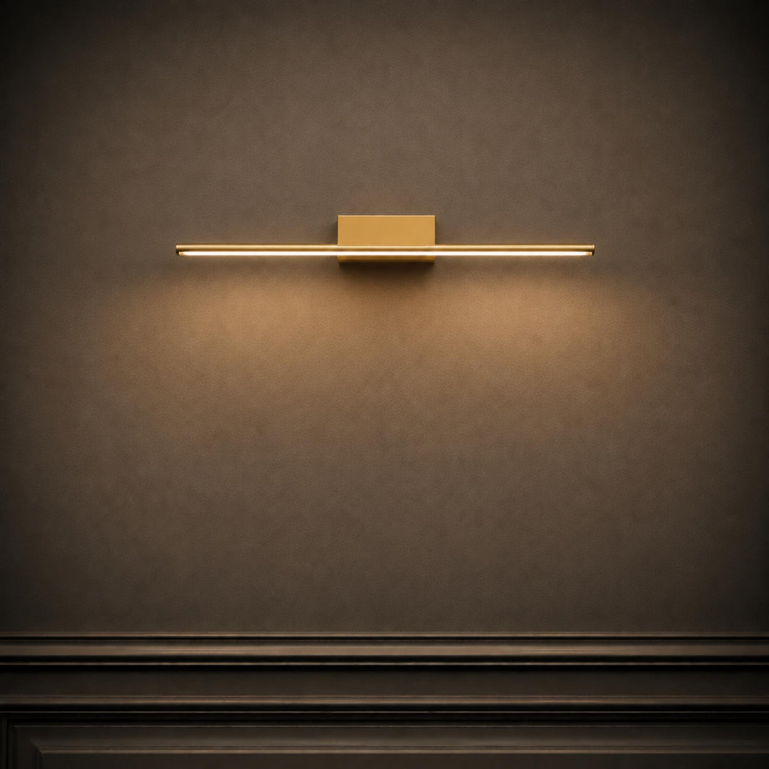 Modern Brass Vanity Light Wall Mounted Slim Cylinder LED Fixture for Bathroom Lighting