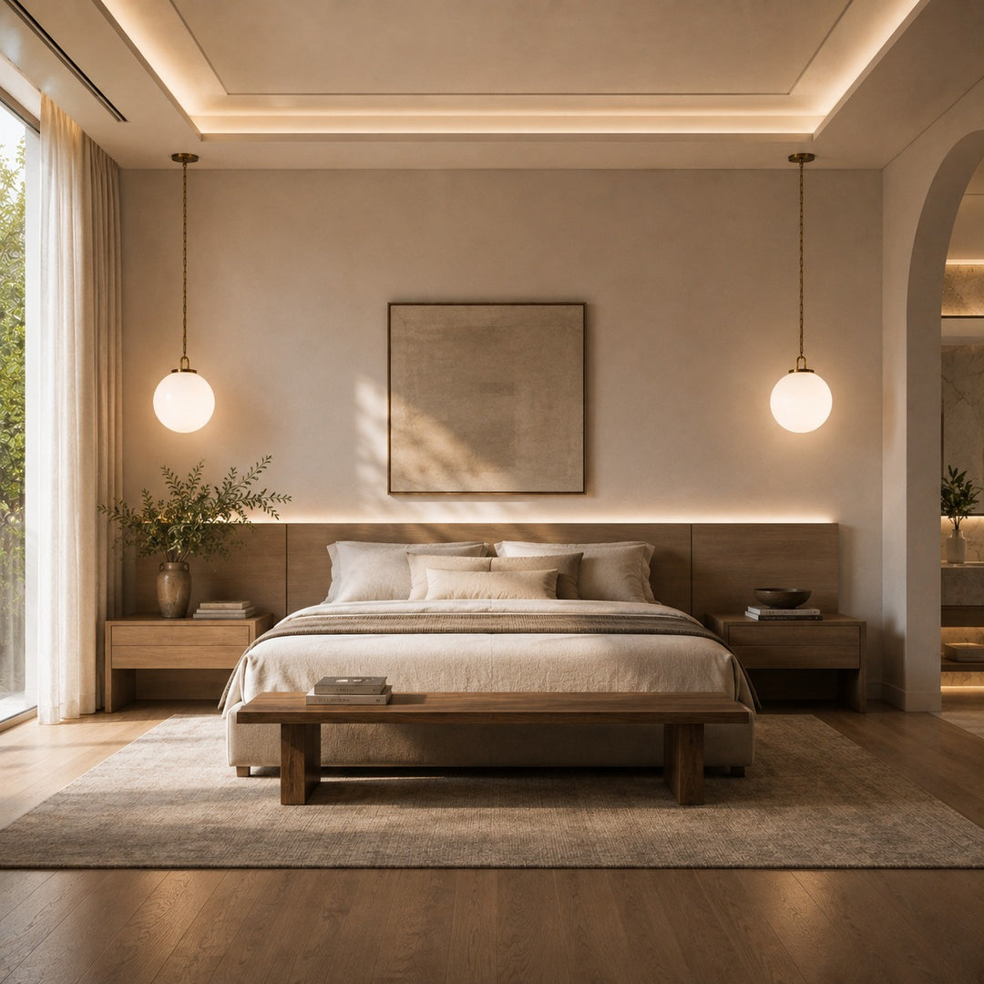 Modern Glass Globe Pendant Light with Chain – Brass or Bronze, Clear or Milk Glass