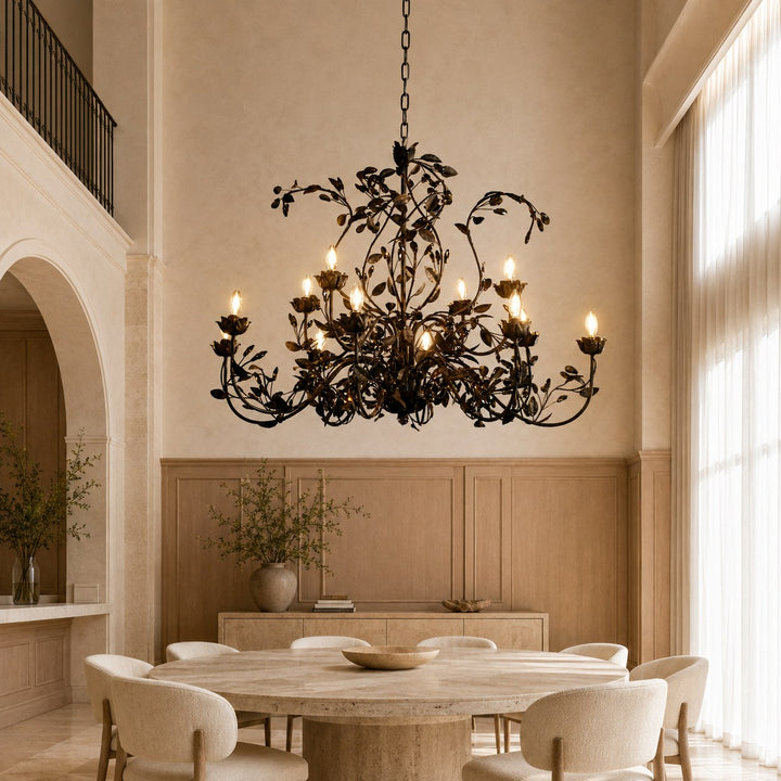 Luxury Crystal Leaf Round Chandelier – Large Gold or Bronze Dining Room & Foyer Light, 36″/48″
