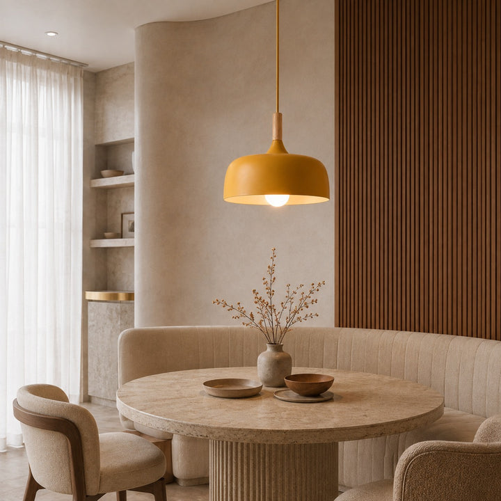 Modern Black Pendant Light Adjustable Hanging Lamp Zinc Alloy and Wood for Kitchen Pendant Lighting