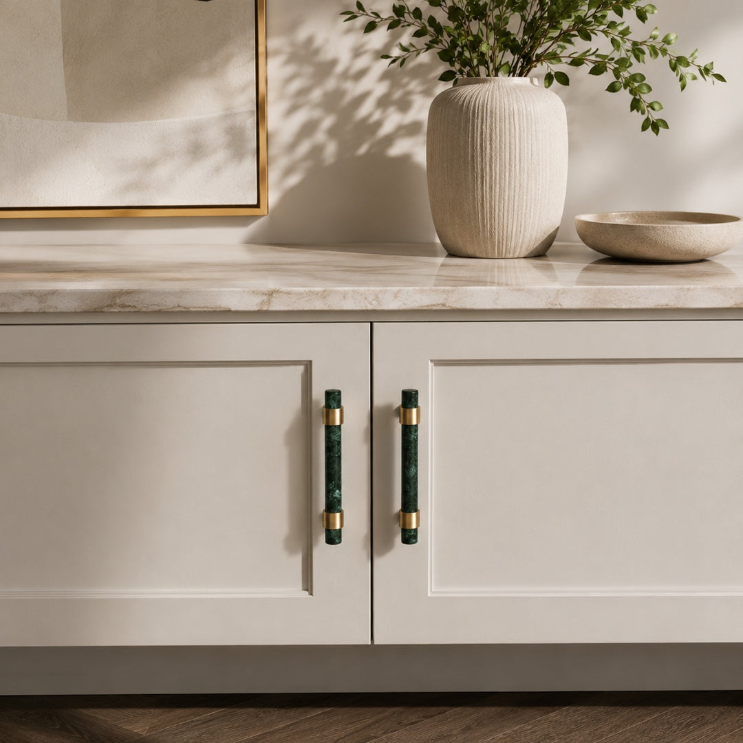 Modern Marble Cabinet Knobs and Drawer Pulls Set Brass Ergonomic Design for Kitchen Cabinets