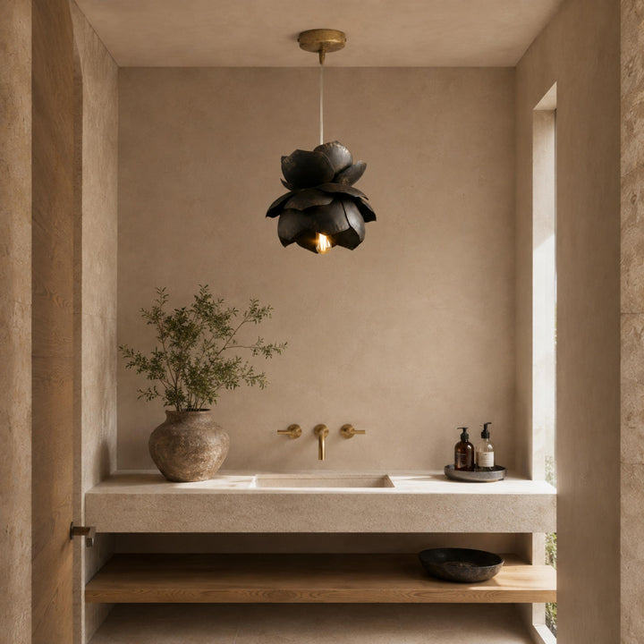 Sculptural Flower Pendant Light in Gold or Bronze – 18cm