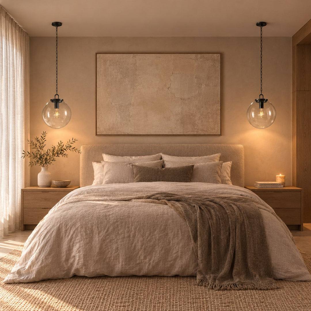 Modern Glass Globe Pendant Light with Chain – Brass or Bronze, Clear or Milk Glass