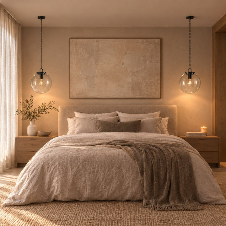 Modern Glass Globe Pendant Light with Chain – Brass or Bronze, Clear or Milk Glass