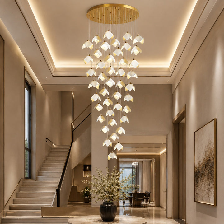 Modern Chandelier Ceiling Light Adjustable Gold Metal and Ceramic LED Fixture 7 to 64 Bulbs