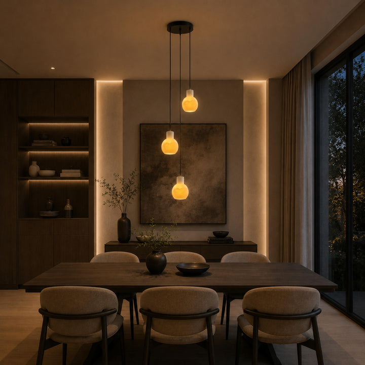 Modern Alabaster Chandelier Hanging Light Fixture with Glass Shades and LED Bulbs for 6 Lights