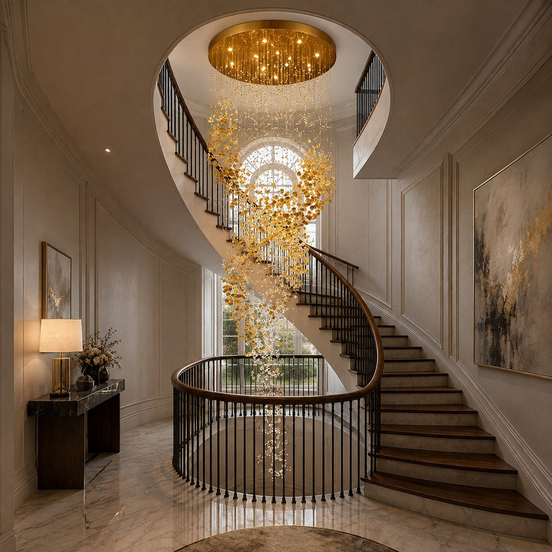 Modern Chandelier Hanging Light Gold Metal Clear Amber Crystal Glass LED