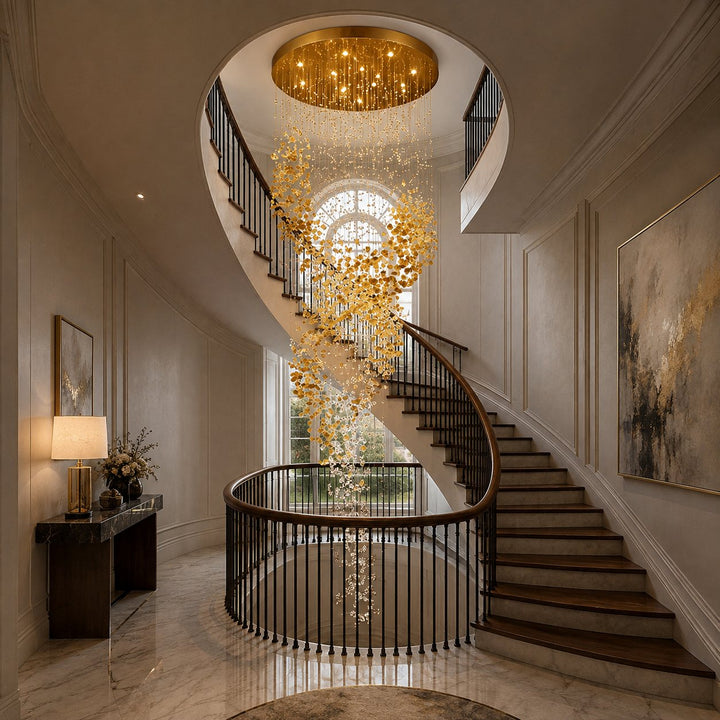 Modern Chandelier Hanging Light Gold Metal Clear Amber Crystal Glass LED