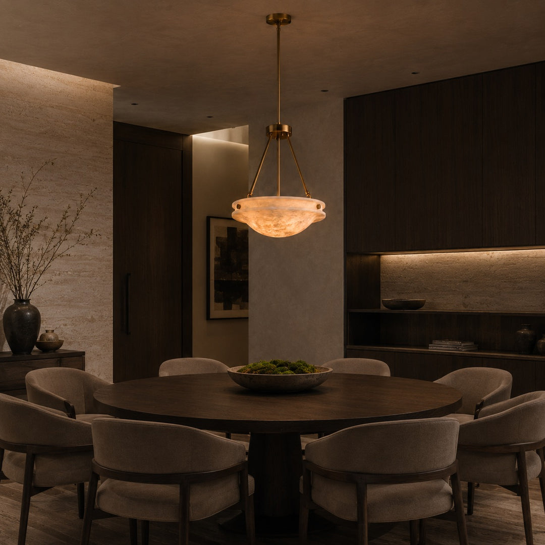 Natural Alabaster Stone Pendant Light with Antique Brass Finish – 46cm or 76cm