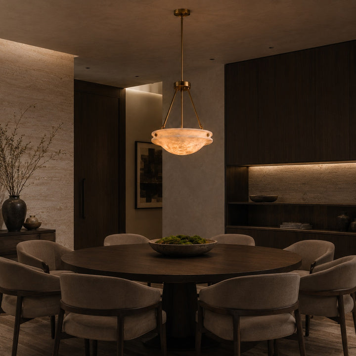 Natural Alabaster Stone Pendant Light with Antique Brass Finish – 46cm or 76cm