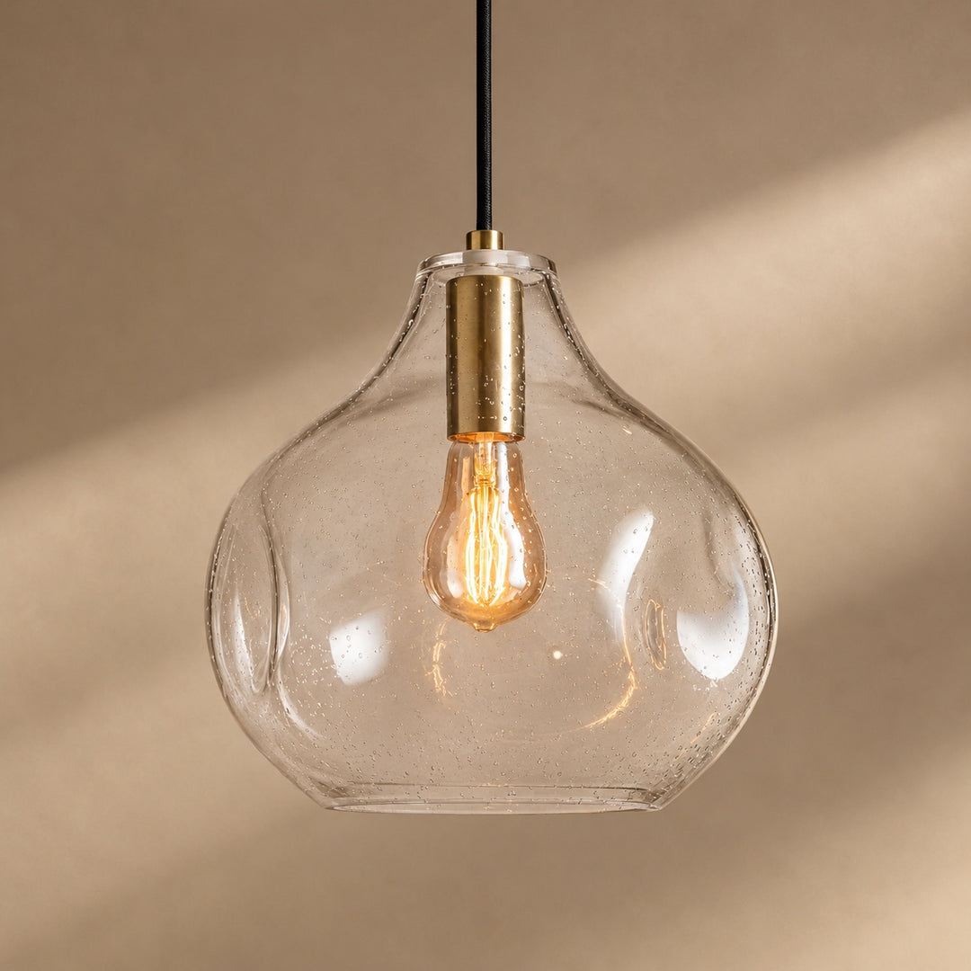 Hand-Blown Organic Glass Pendant Light – Clear, Amber or Smoke, 30cm