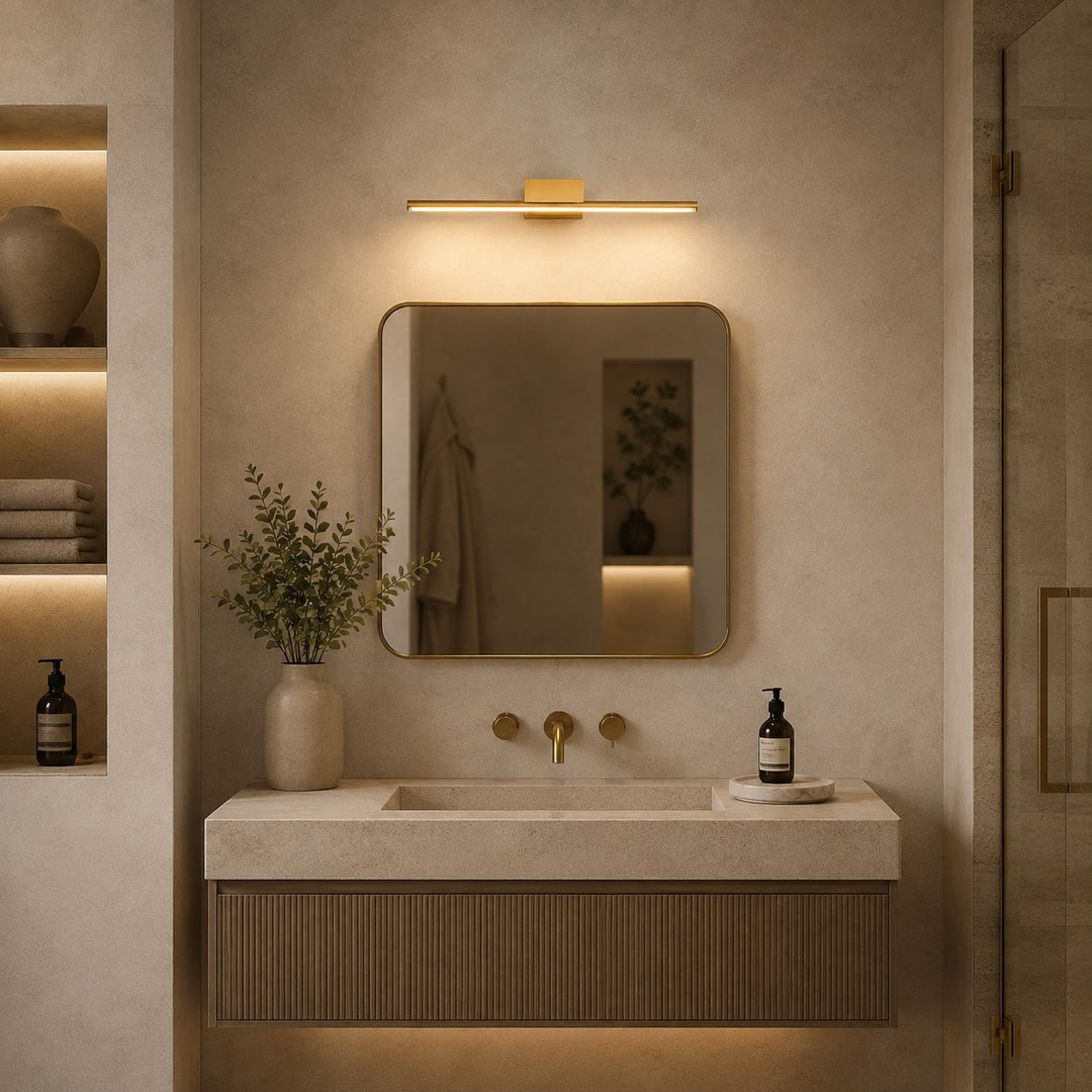 Modern Brass Vanity Light Wall Mounted Slim Cylinder LED Fixture for Bathroom Lighting