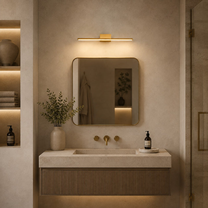Modern Brass Vanity Light Wall Mounted Slim Cylinder LED Fixture for Bathroom Lighting
