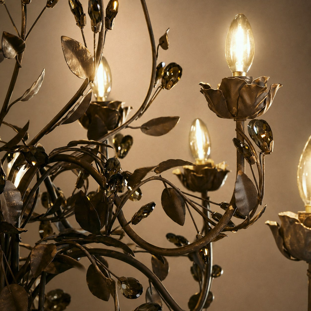 Luxury Crystal Leaf Round Chandelier – Large Gold or Bronze Dining Room & Foyer Light, 36″/48″