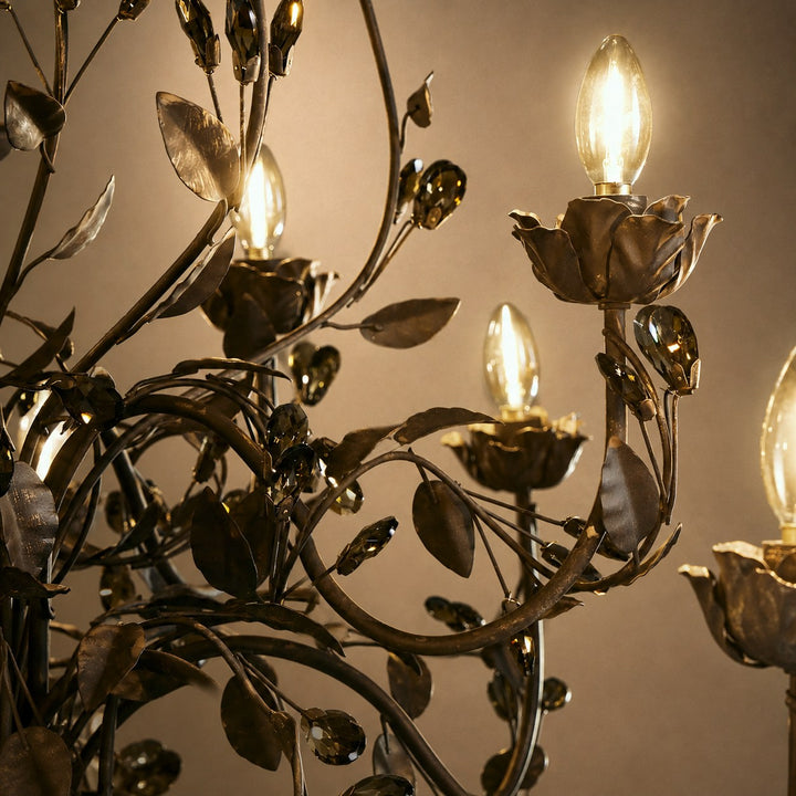 Luxury Crystal Leaf Round Chandelier – Large Gold or Bronze Dining Room & Foyer Light, 36″/48″