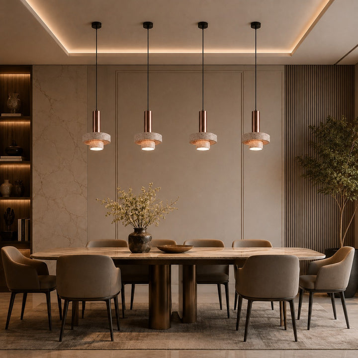 Modern Pendant Lamp Hanging Terrazzo and Metal Construction Adjustable Height for Indoor Use