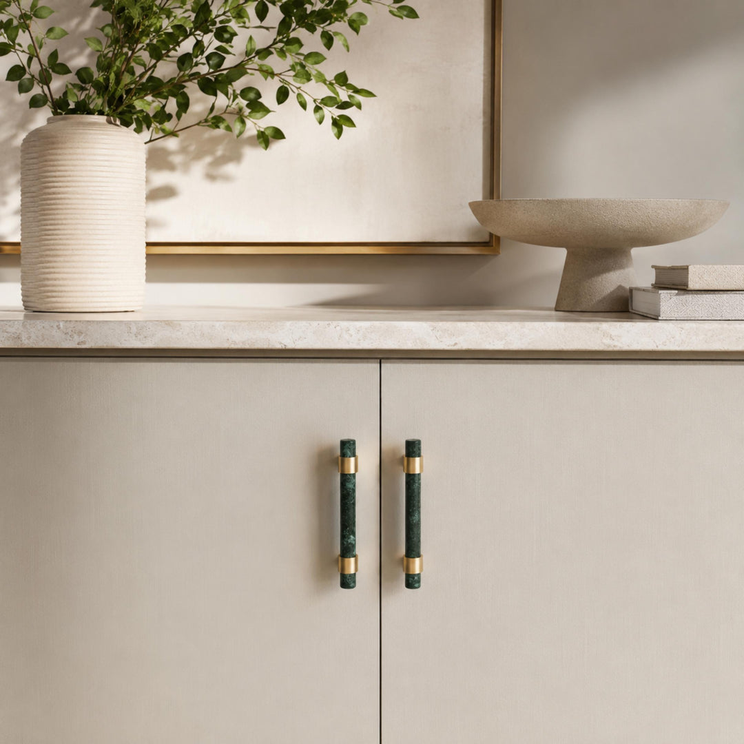 Modern Marble Cabinet Knobs and Drawer Pulls Set Brass Ergonomic Design for Kitchen Cabinets