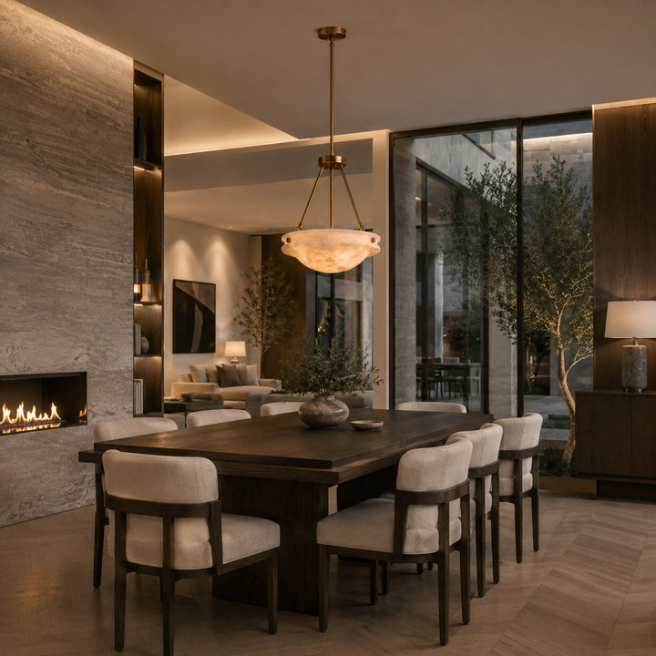 Natural Alabaster Stone Pendant Light with Antique Brass Finish – 46cm or 76cm