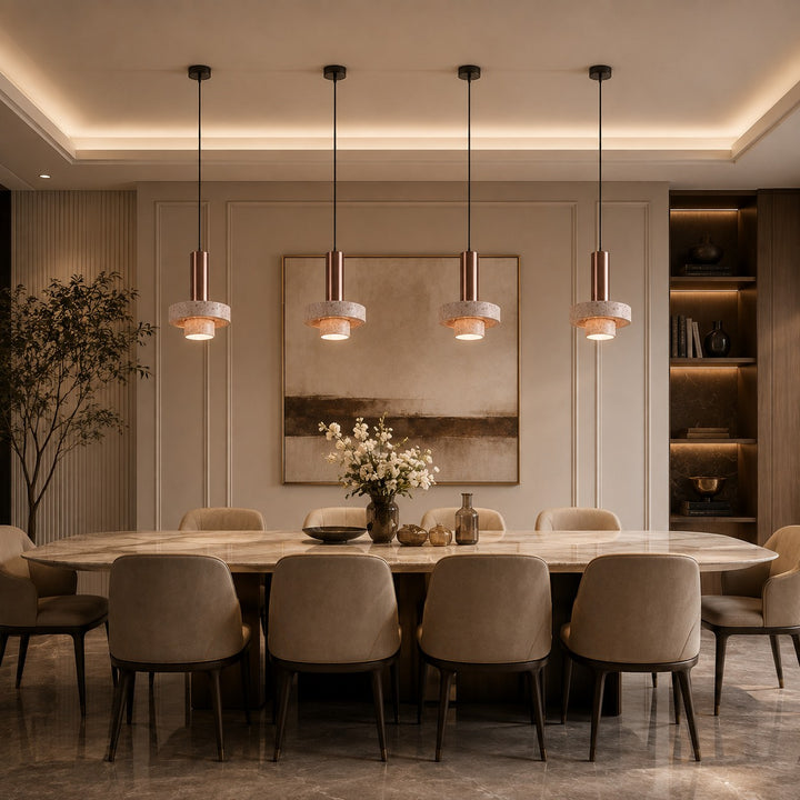 Modern Pendant Lamp Hanging Terrazzo and Metal Construction Adjustable Height for Indoor Use