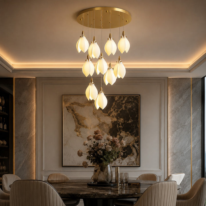 Modern Chandelier Ceiling Light Adjustable Hanging Metal and Ceramic LED Compatible 7 to 64 Lights