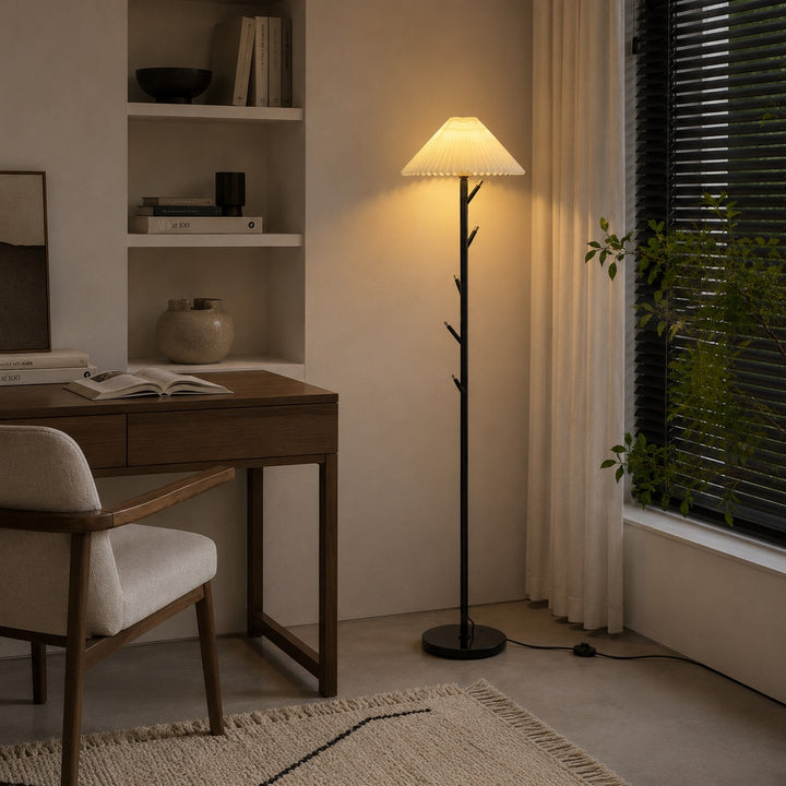 Modern Black Floor Lamp with Adjustable Height and Iron Structure for Indoor Lighting and Coat Rack